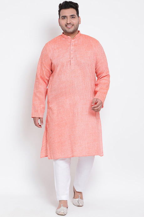 Men,s Cotton Linen Solid Kurta Pyjama in Orange