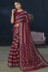 Organza Printed Saree In Wine