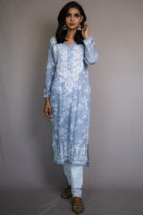 Buy Mulmul Cotton Embroidered Kurta Top in Grey Online