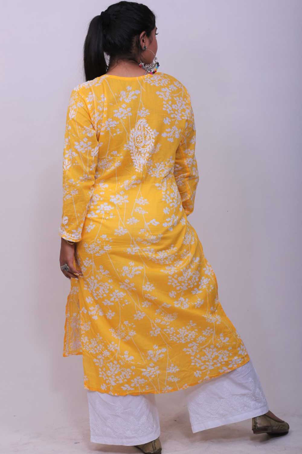 Chikankari Pakizah Kurti Top In Yellow