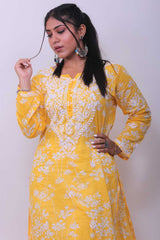 Chikankari Pakizah Kurti Top In Yellow