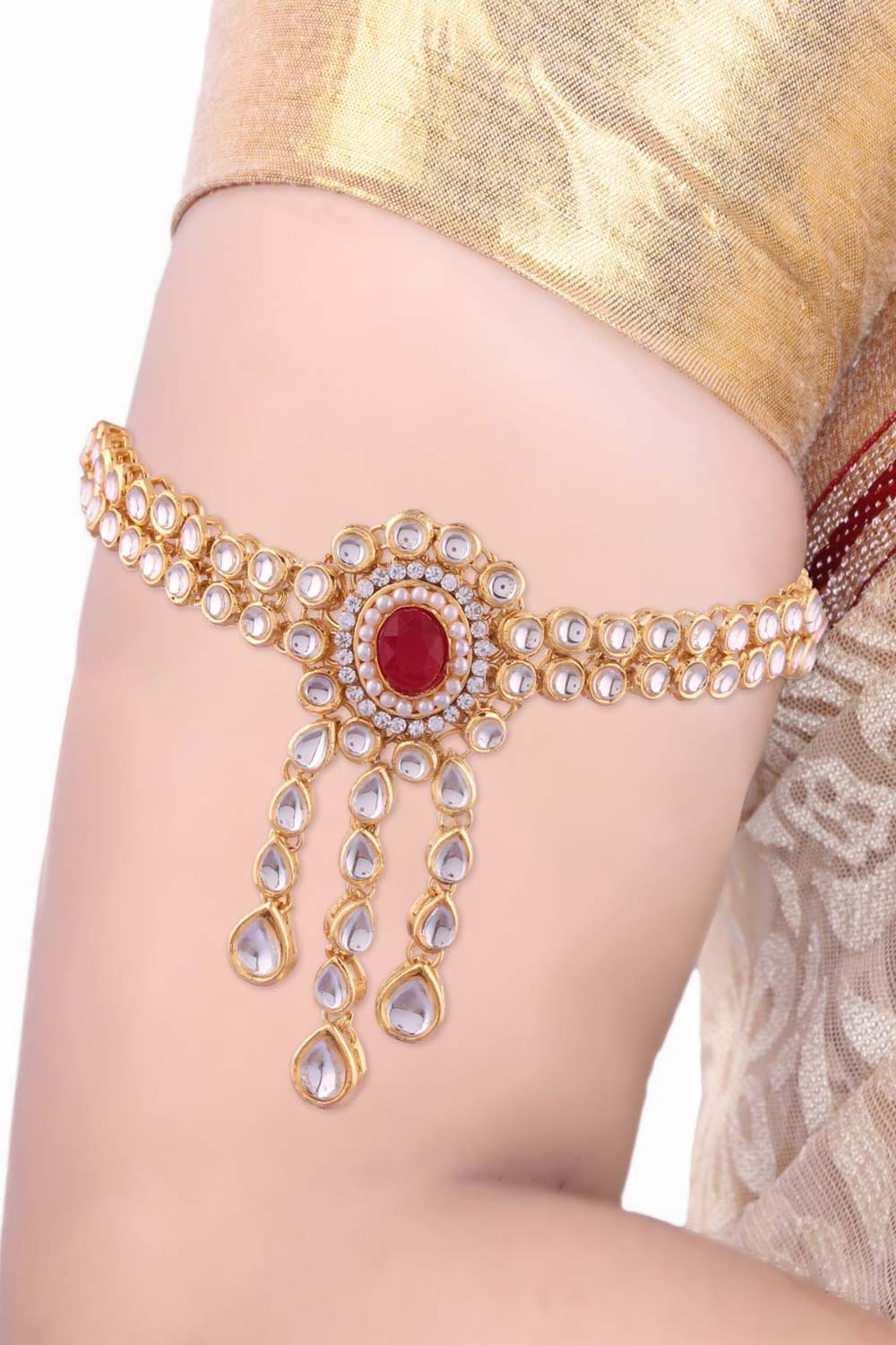 Pink Gold Plated Kundan Double Line Bajuband