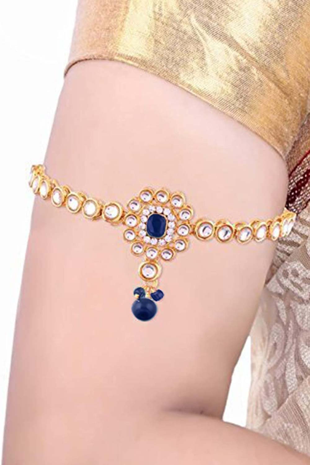 Blue Gold Plated Stone And Kundan Studded Bajuband