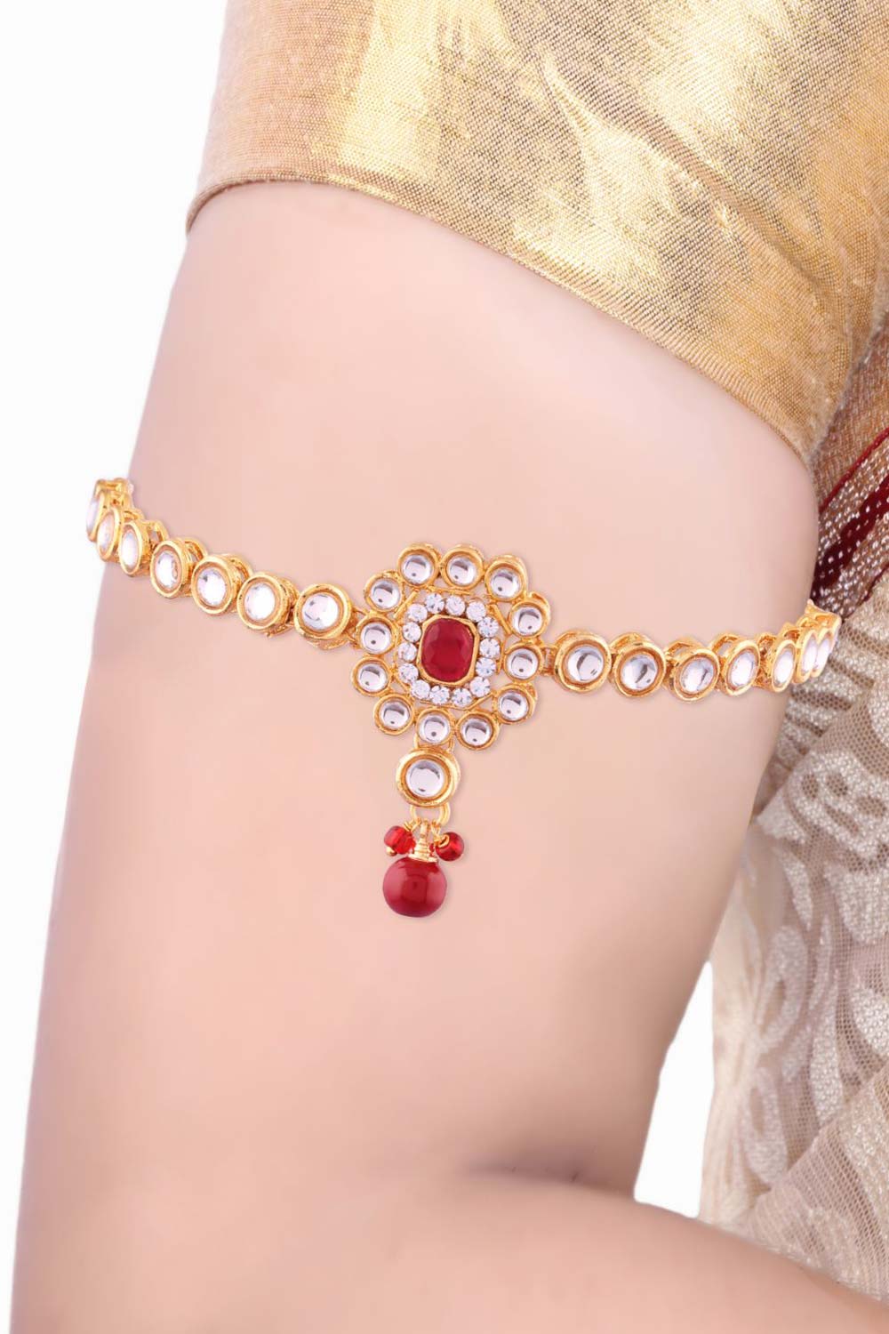 Red Gold Plated Stone And Kundan Studded Bajuband