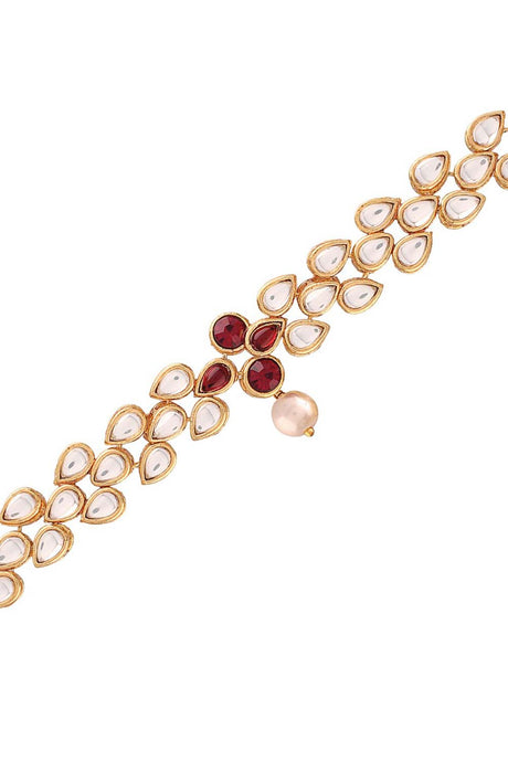 Maroon Gold Plated Kundan Studded And Maroon Stone Bajuband