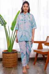 Marble Printed Light Blue And Lilac Color Comfy Co-Ords Sets