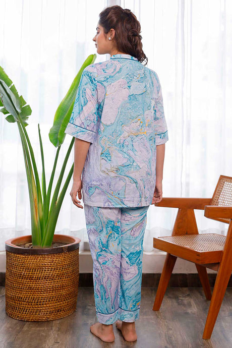 Marble Printed Light Blue And Lilac Color Comfy Co-Ords Sets