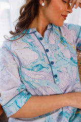 Marble Printed Light Blue And Lilac Color Comfy Co-Ords Sets