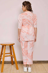 Tie Up Orange Marble Printed Co-Ords Sets