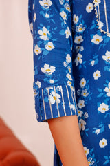 Buy Blue cotton Floral Hand Printed Kurta with Pant Online - Zoom Out