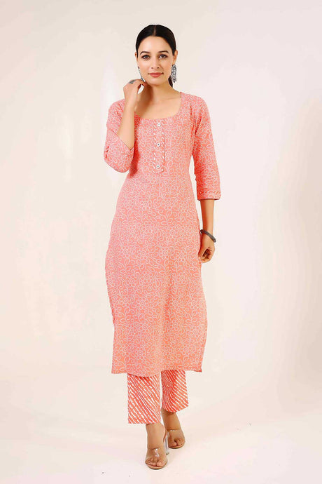 Buy Floral hand print straight kurta and pants  Online