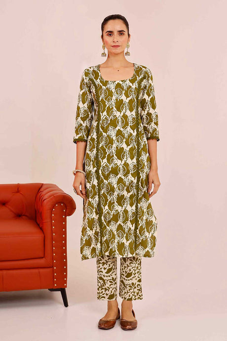 Buy Floral batik print straight kurta and pants  Online