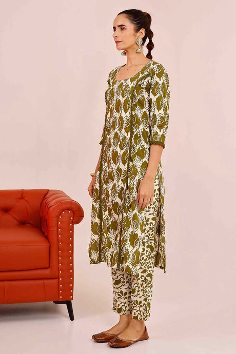Buy Floral batik print straight kurta and pants  Online