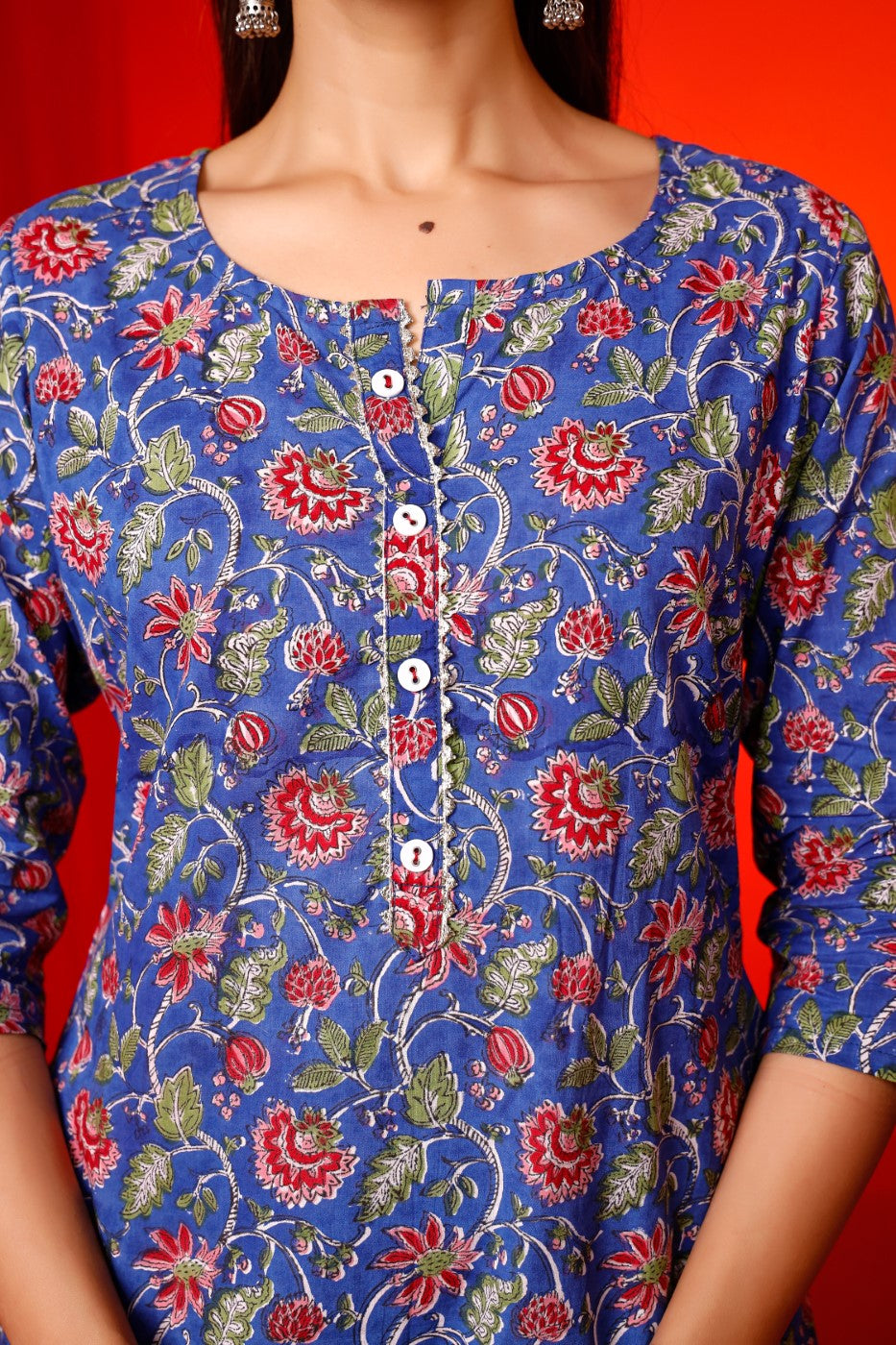 Buy Purple cotton floral printed Kurta with Pant Online - Zoom Out