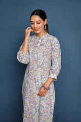 Buy Blue cotton floral printed Kurta with Pant Online - Zoom In