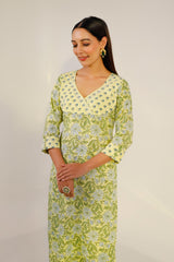 Buy yellow  cotton Floral Printed Kurta with Pant Online - Side