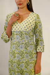 Buy yellow  cotton Floral Printed Kurta with Pant Online - Zoom In