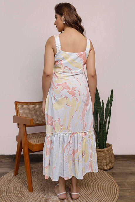 Light Blue And Yellow Marble Printed Dress