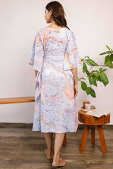 Blue Marble Printed Calf Length Kaftan