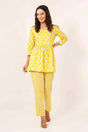 Buy Yellow hand printed angarakha kurta with pant Co-ord Set Online
