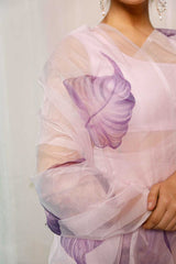 Hand Painted Purple Coleus On Light Purple Organza Saree