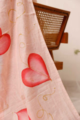 Hand Painted Pink Leaves On Peach Chanderi Saree