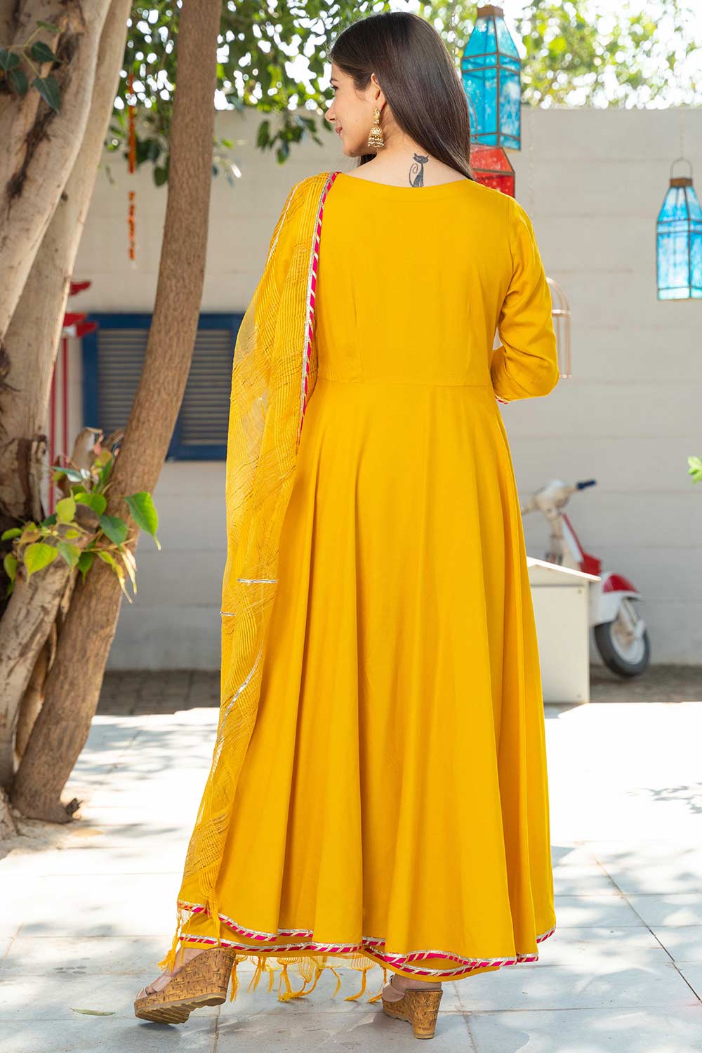 Sunshine Yellow Rayon Gota Work Anarkali Kurta Set With Duppata