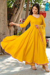 Sunshine Yellow Rayon Gota Work Anarkali Kurta Set With Duppata