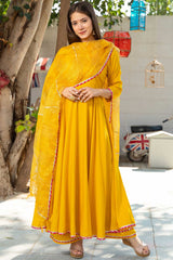 Sunshine Yellow Rayon Gota Work Anarkali Kurta Set With Duppata