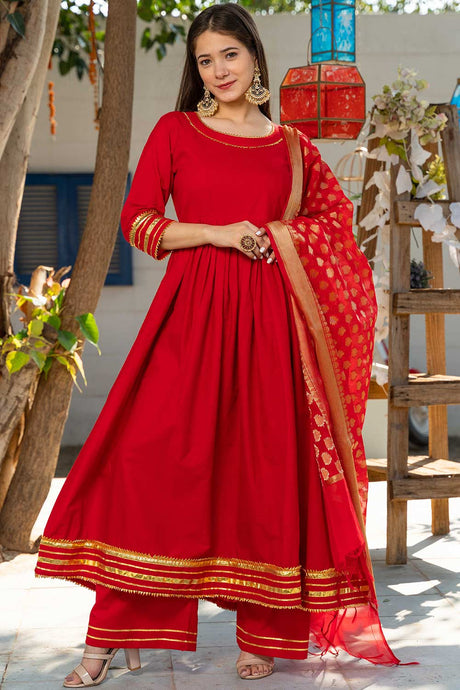 Buy Royal Red Kurta Set with Chanderi Dupatta  Online