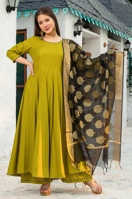 Buy Mehendi Green Suit Set with Chanderi Dupatta Online