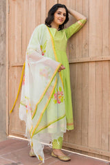 Buy Crisp Green Kurta Set with Hand Paint Dupatta  Online