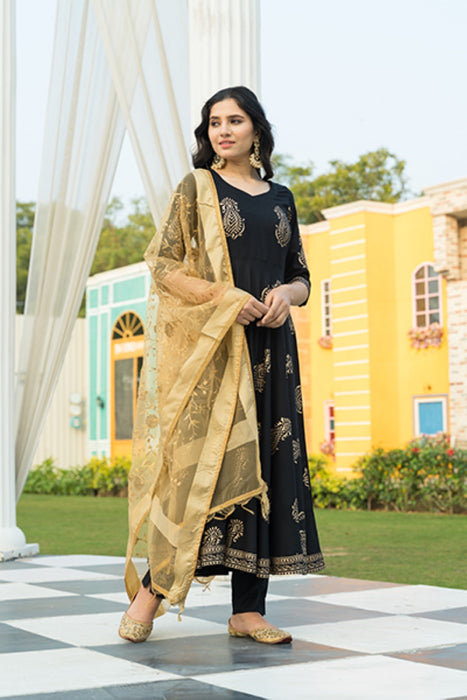 Black and discount gold anarkali suit