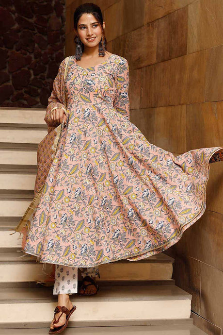 Buy Cotton Printed Anarkali Suit Set  Online