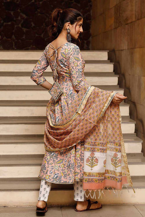 Designer Peach Floral Printed Anarkali Suit