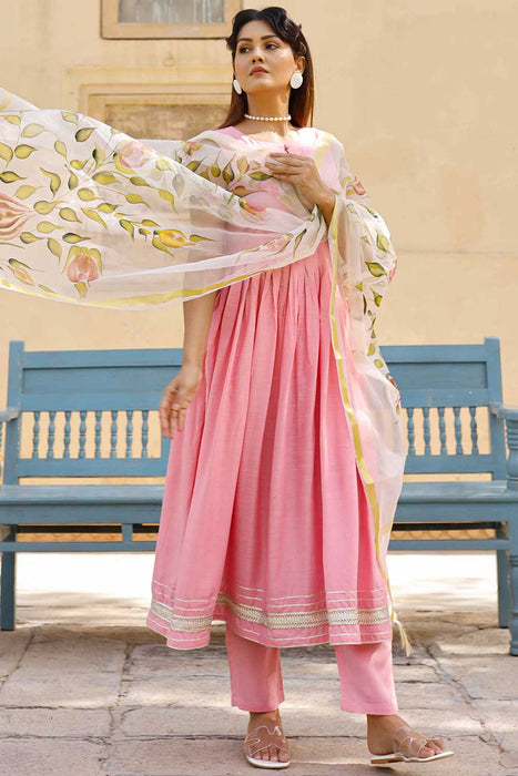 Baby Pink Georgette Anarkali Suit Set