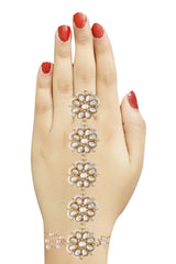 White Gold Plated Embellish With Kundan And Pearl Adjustable Haath Phool