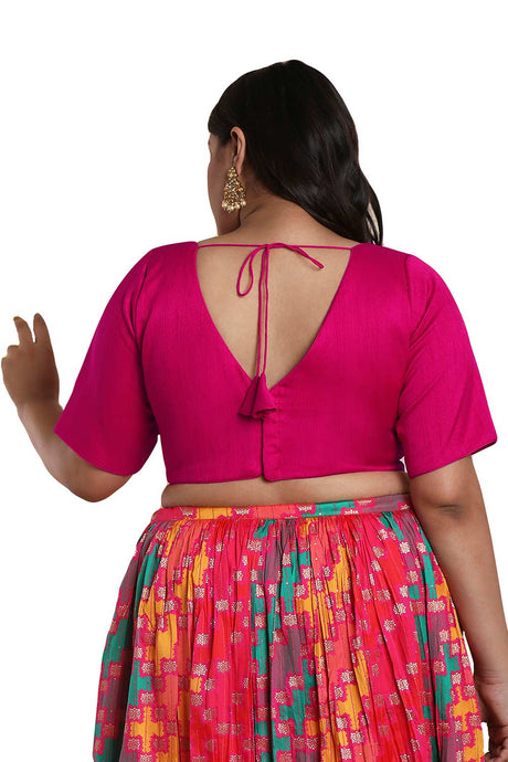 Buy Pinkish Maroon Raw Silk Readymade Saree Blouse Online - KARMAPLACE