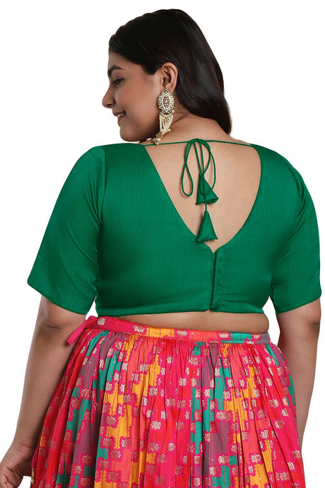 Buy Green Raw Silk Readymade Saree Blouse Online - KARMAPLACE