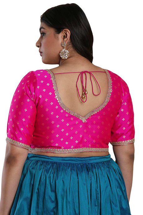 Buy Pink Brocade Readymade Saree Blouse Online - KARMAPLACE