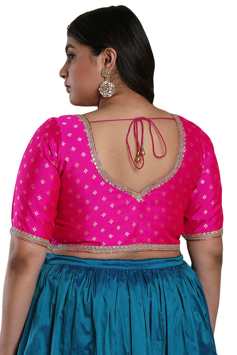 Buy Pink Brocade Readymade Saree Blouse Online — Karmaplace