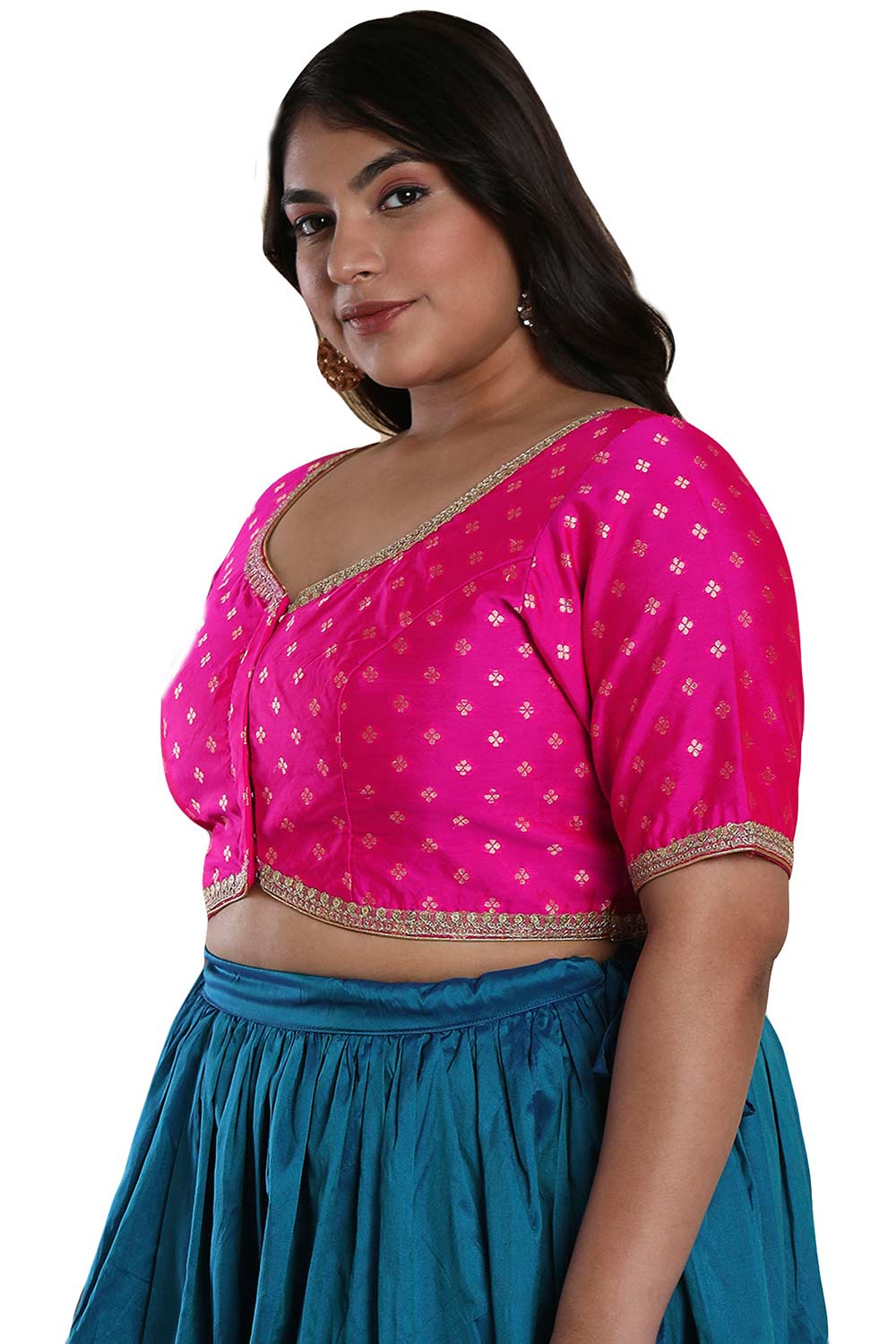 Buy Pink Brocade Readymade Saree Blouse Online - KARMAPLACE