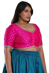 Buy Pink Brocade Readymade Saree Blouse Online - KARMAPLACE