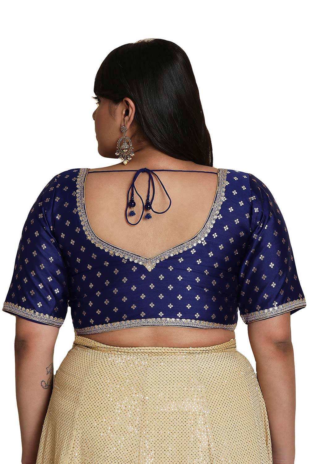 Buy Navy Blue Brocade Readymade Saree Blouse Online - KARMAPLACE