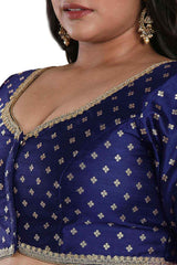 Buy Navy Blue Brocade Readymade Saree Blouse Online - KARMAPLACE