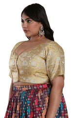 Buy Gold Brocade Readymade Saree Blouse Online - KARMAPLACE