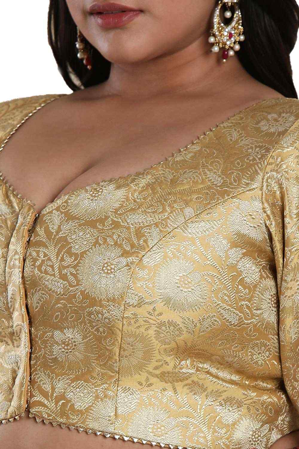 Buy Gold Brocade Readymade Saree Blouse Online - KARMAPLACE