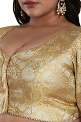 Buy Gold Brocade Readymade Saree Blouse Online - KARMAPLACE