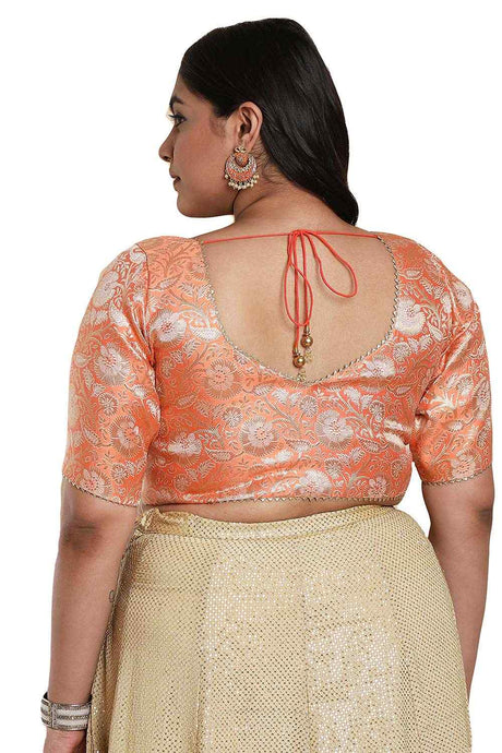Buy Orange Brocade Readymade Saree Blouse Online - KARMAPLACE