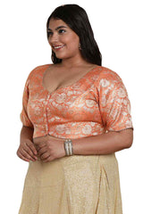 Buy Orange Brocade Readymade Saree Blouse Online - KARMAPLACE